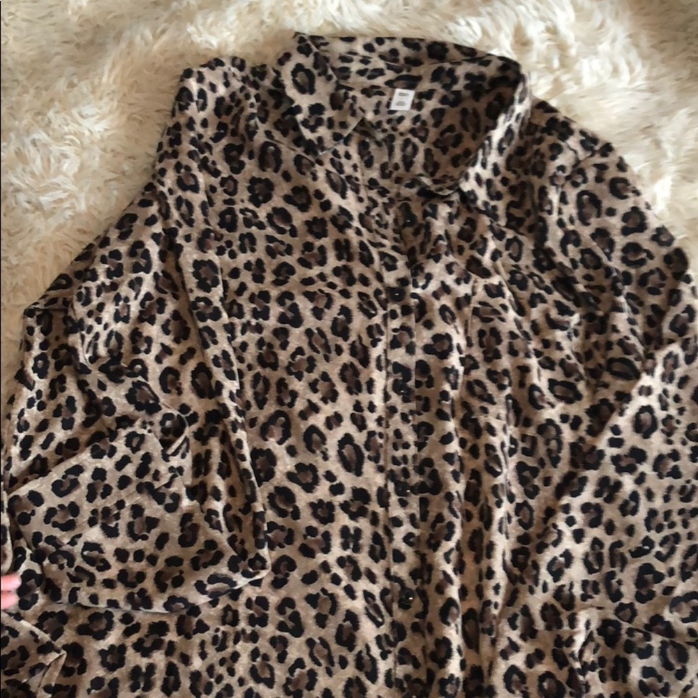 Leopard print long sleeve button down